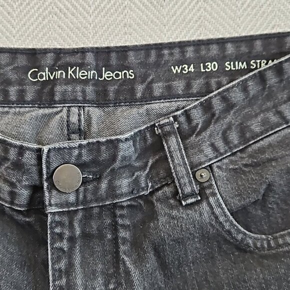 Calvin Klein Jeans Men's W34 L30 Slim Straight Leg Mid-Rise Black Denim EUC - Picture 9 of 16